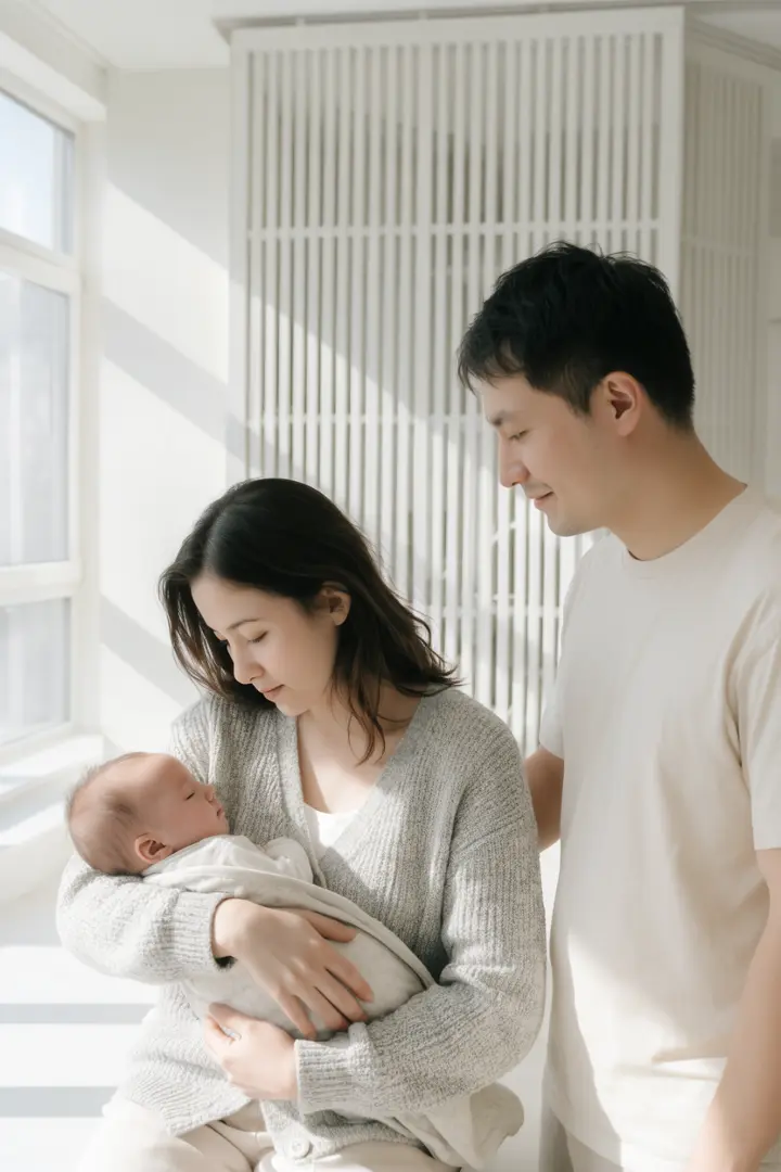 Parents caring for their newborn at home